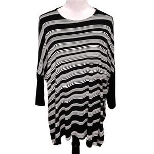J Jill Wearever Top Petites LP PL Black Gray Stretch Knit Dolman Tunic Oversized